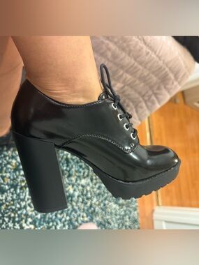 Black Patent Platform Lace-Up Heels